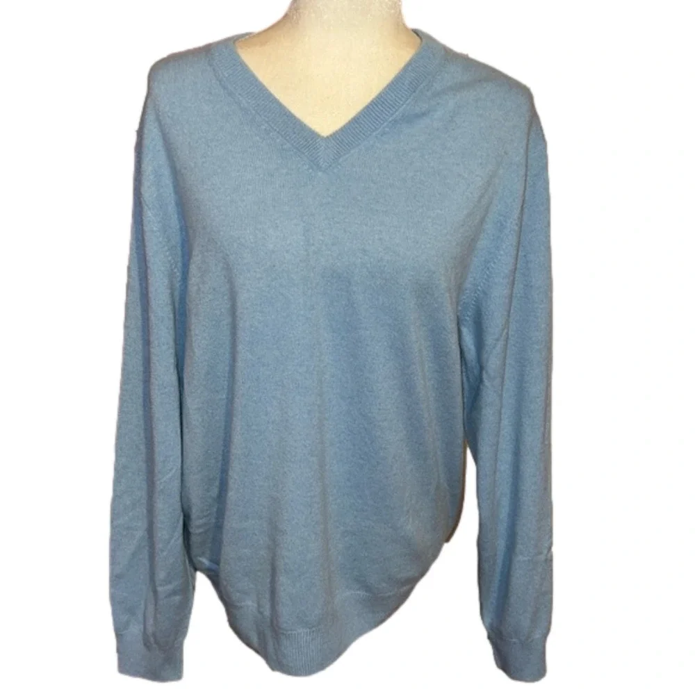 David Bishop V-Neck Blue Cashmere Sweater L